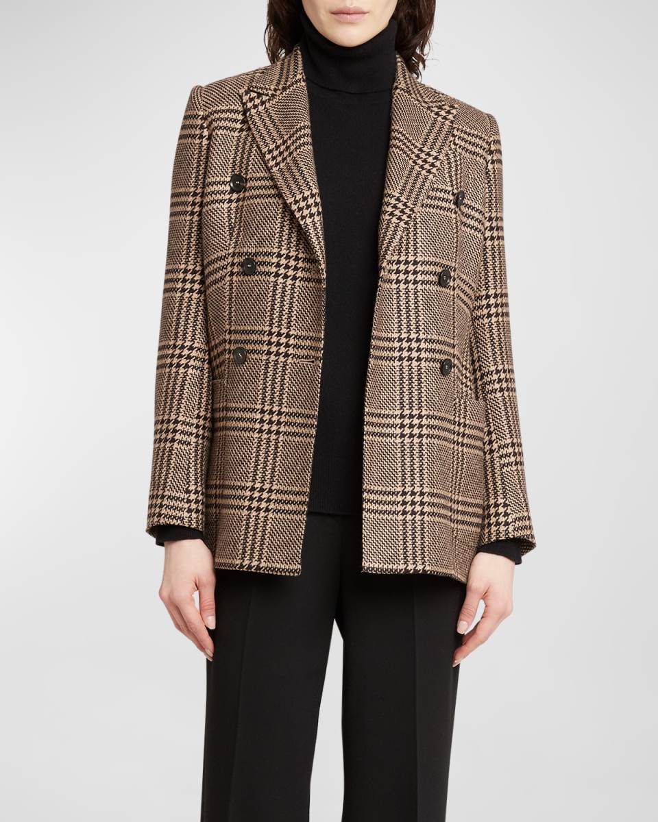 Prince of Wales Double-Breasted Cashmere Blazer